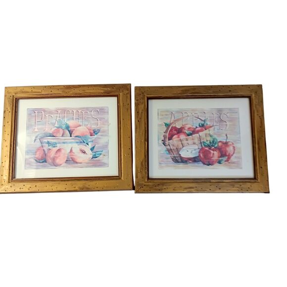 Fruit Stand Apples And Peaches Prints By Jerianne Van Dijk Framed 12" X 10" VTG - Picture 3 of 9